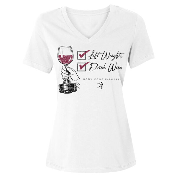 LIFT WEIGHTS DRINK WINE - WOMEN'S RELAXED FIT V-NECK T-SHIRT - $A59JHS$ Thumbnail